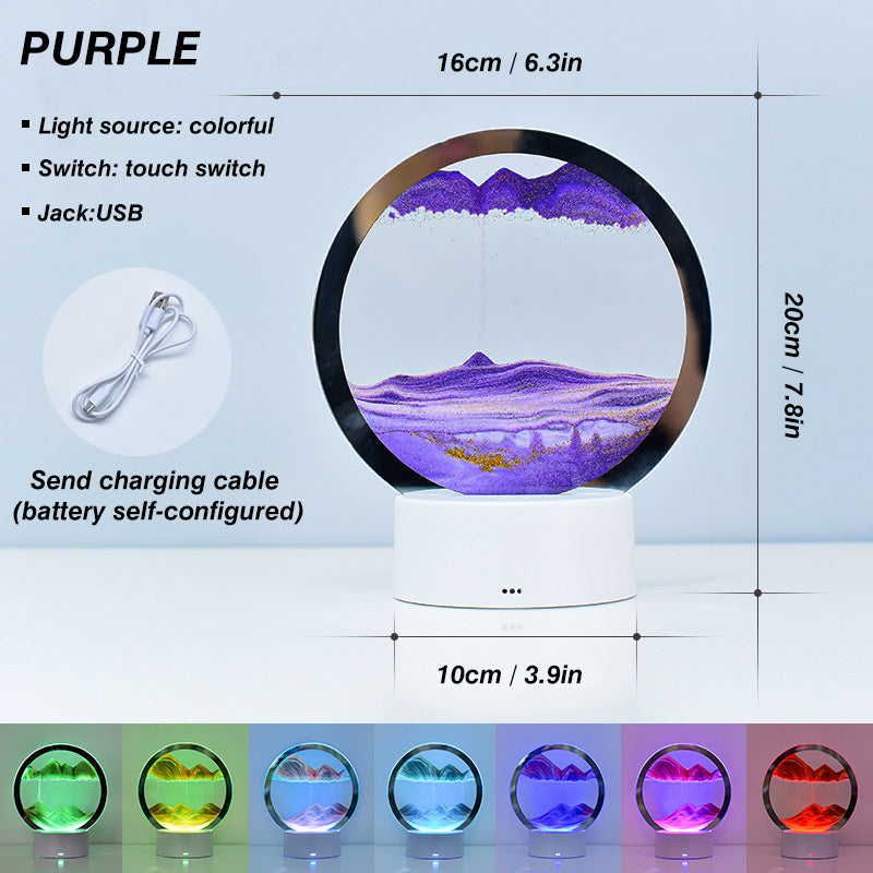 Creative RGB 3D Moving Sand Art Night Light Quicksand Painting Table Lamp LED Lights Hourglass Christmas Gift Home Office Decor