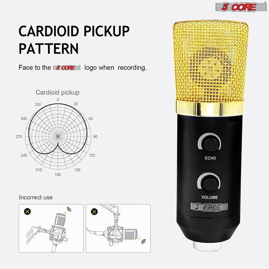 5 CORE XLR Microphone Condenser Mic w/Microphone ARM for Computer Gaming; Podcast; Tripod Stand Kit for Streaming; Recording; Vocals; Voice; Cardioids Studio Microphone RM 7 BG