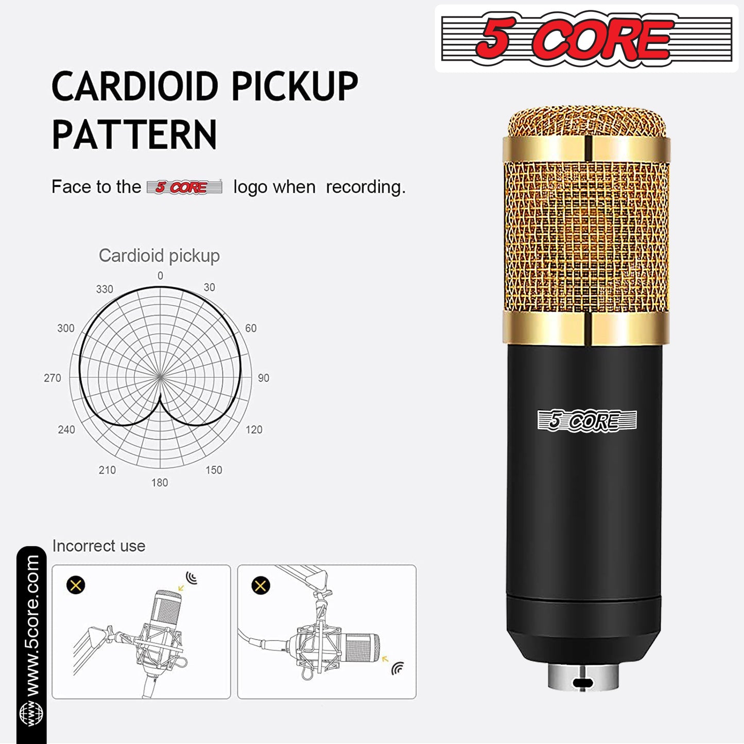 Microphone Condenser Mic for Computer Gaming; Podcast Tripod Stand Kit for Streaming; Recording; Vocals; Voice; Cardioids Studio Microphone 5 Core