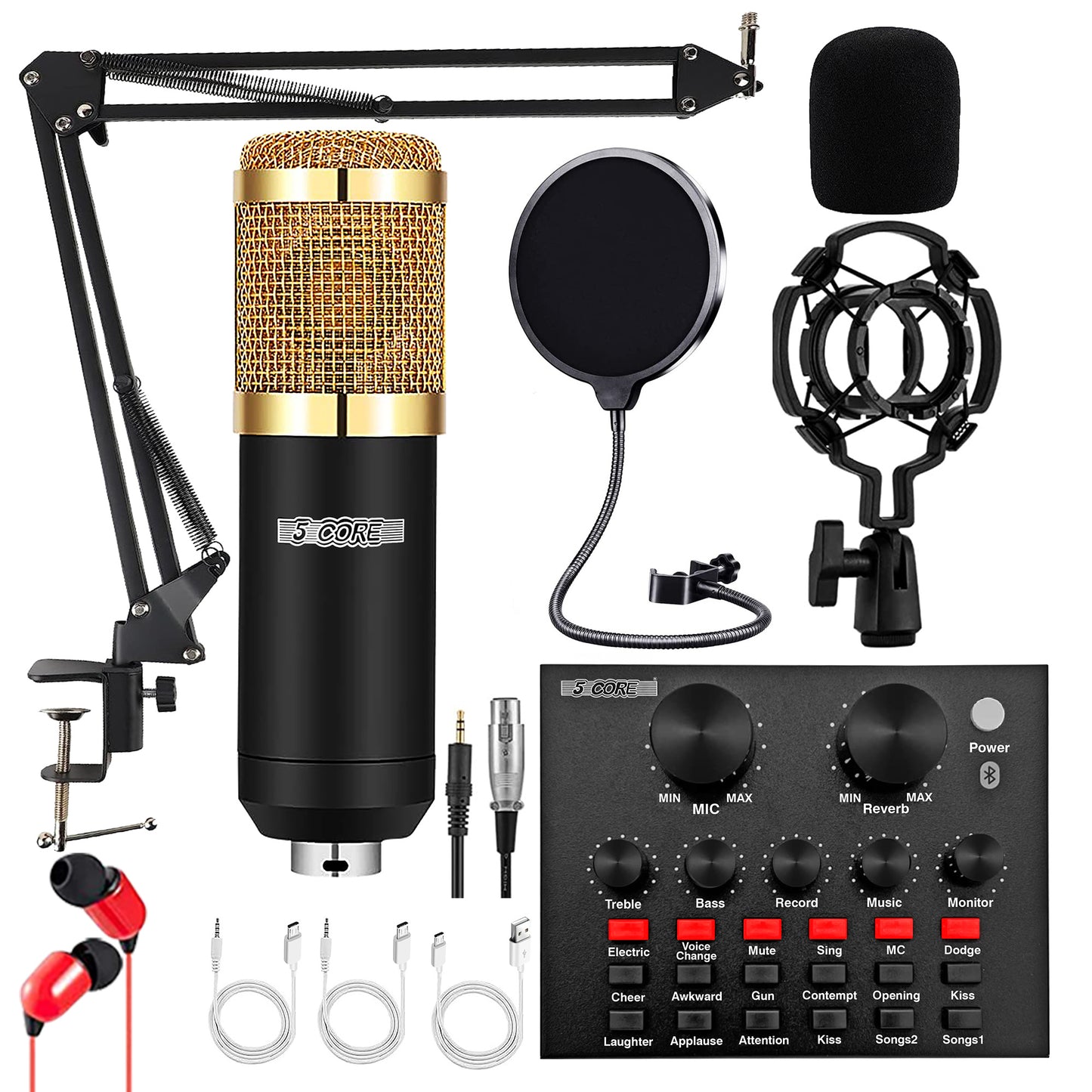 Microphone Condenser Mic for Computer Gaming; Podcast Tripod Stand Kit for Streaming; Recording; Vocals; Voice; Cardioids Studio Microphone 5 Core