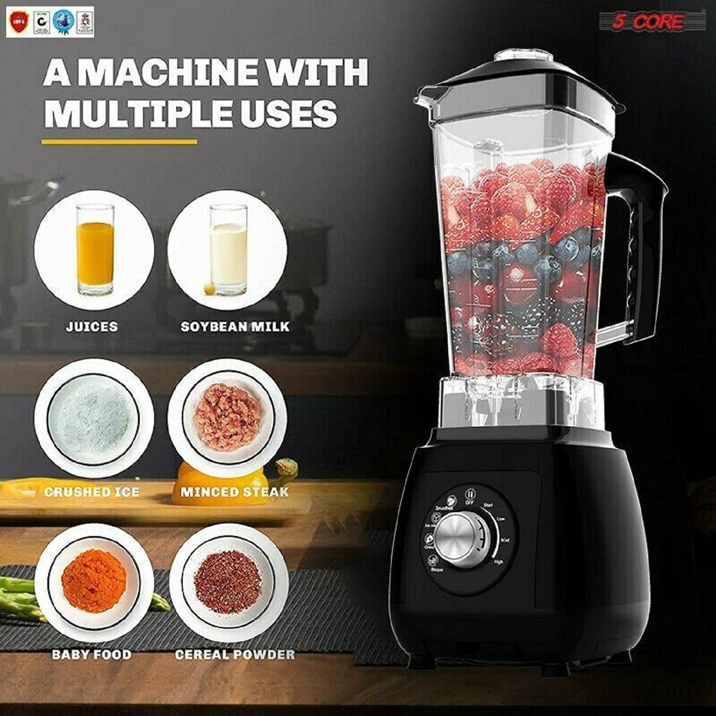 Professional Blender Electric Blenders Countertop Soup Smoothie Shake Mixer Food Blend Grind 2000Watt 5 Core JB 2000M