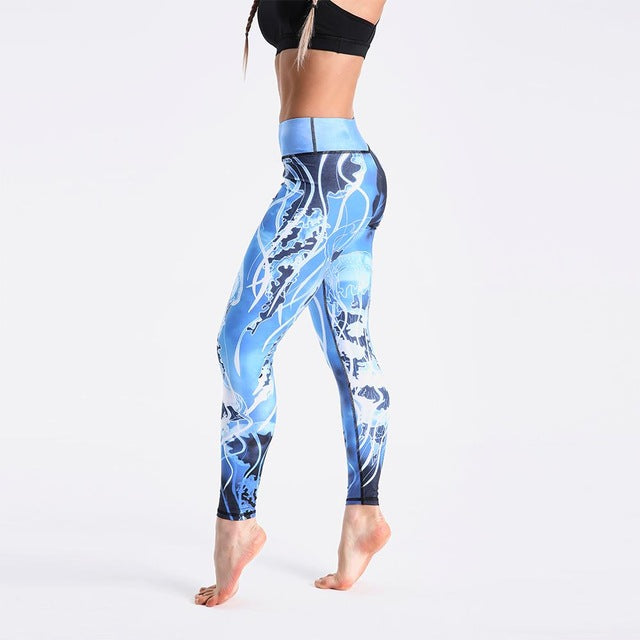 Qickitout 12% Spandex High Waist Digital Printed Fitness Leggings Push Up Sport GYM Leggings Women