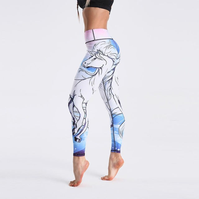 Qickitout 12% Spandex High Waist Digital Printed Fitness Leggings Push Up Sport GYM Leggings Women