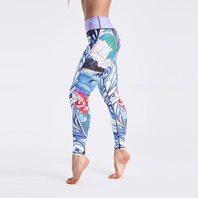 Qickitout 12% Spandex High Waist Digital Printed Fitness Leggings Push Up Sport GYM Leggings Women