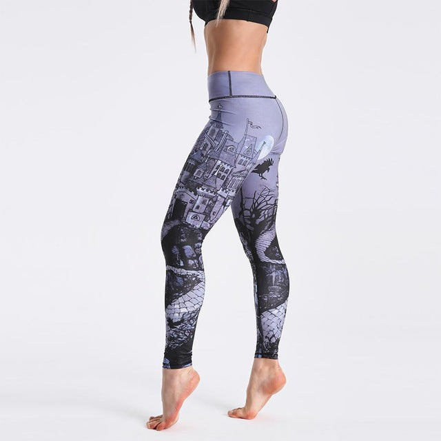 Qickitout 12% Spandex High Waist Digital Printed Fitness Leggings Push Up Sport GYM Leggings Women