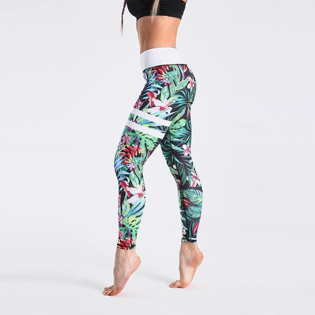 Qickitout 12% Spandex High Waist Digital Printed Fitness Leggings Push Up Sport GYM Leggings Women