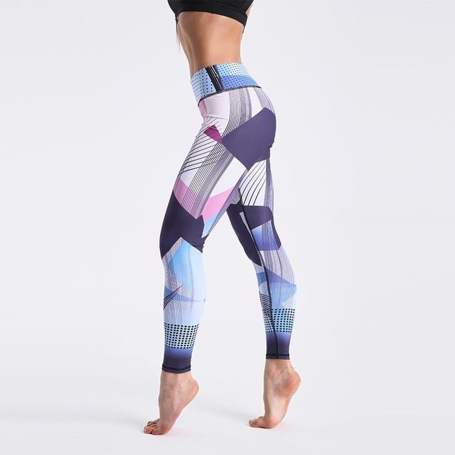 Qickitout 12% Spandex High Waist Digital Printed Fitness Leggings Push Up Sport GYM Leggings Women