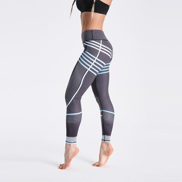 Qickitout 12% Spandex High Waist Digital Printed Fitness Leggings Push Up Sport GYM Leggings Women