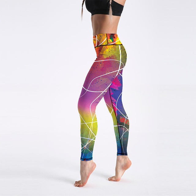 Qickitout 12% Spandex High Waist Digital Printed Fitness Leggings Push Up Sport GYM Leggings Women