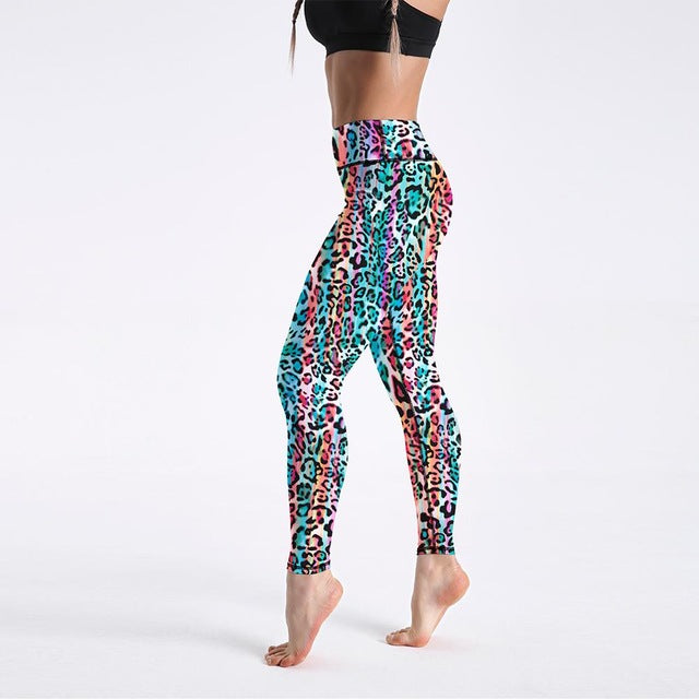 Qickitout 12% Spandex High Waist Digital Printed Fitness Leggings Push Up Sport GYM Leggings Women