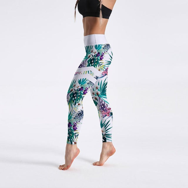 Qickitout 12% Spandex High Waist Digital Printed Fitness Leggings Push Up Sport GYM Leggings Women