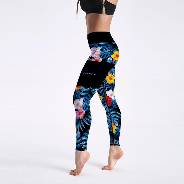 Qickitout 12% Spandex High Waist Digital Printed Fitness Leggings Push Up Sport GYM Leggings Women