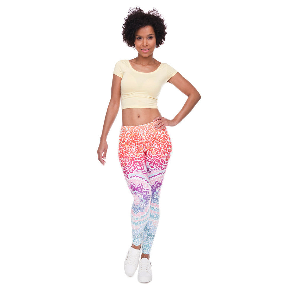 Brands Women Fashion Legging Aztec Round Ombre Printing leggins Slim High Waist Leggings Woman Pants /40