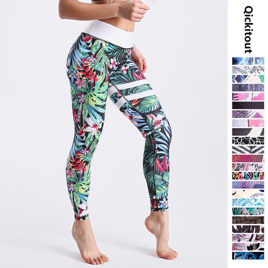 Qickitout 12% Spandex High Waist Digital Printed Fitness Leggings Push Up Sport GYM Leggings Women