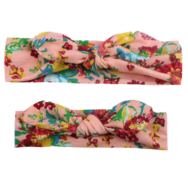 2Pcs/Set Mom &amp; Baby Headbands Mother Newborn Turban Headwear Bows Hairband Floral Parent-Child Hair Accessories Girls Haarband