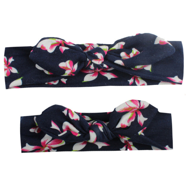 2Pcs/Set Mom &amp; Baby Headbands Mother Newborn Turban Headwear Bows Hairband Floral Parent-Child Hair Accessories Girls Haarband