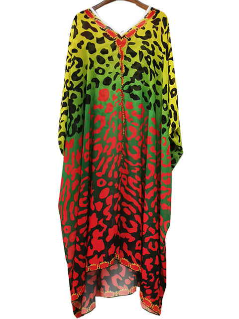 Over Size Bohemian Dress Chiffon Beach Cover Up 2022 V Neck Leopard Print Beachwear Summer Dress Robe Plage Swimsuit Cover Up