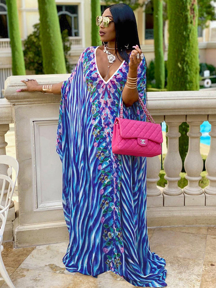 Over Size Bohemian Dress Chiffon Beach Cover Up 2022 V Neck Leopard Print Beachwear Summer Dress Robe Plage Swimsuit Cover Up