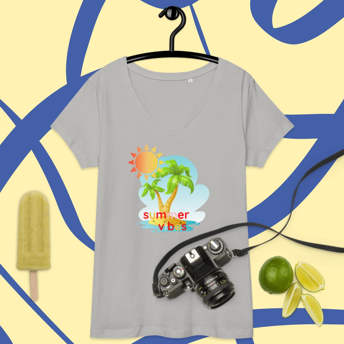 Women’s fitted v-neck t-shirt (Summer Vibes)