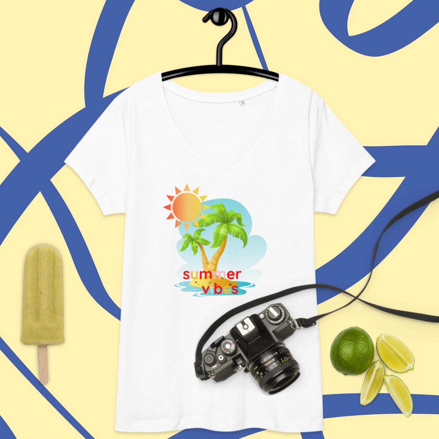 Women’s fitted v-neck t-shirt (Summer Vibes)